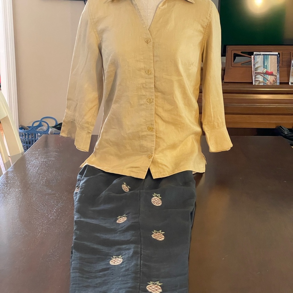 Vintage CJ Laing 100% Linen Embroidered Pineapple Pants Size 4 Resort wear 🍍☀️ - Picture 5 of 9